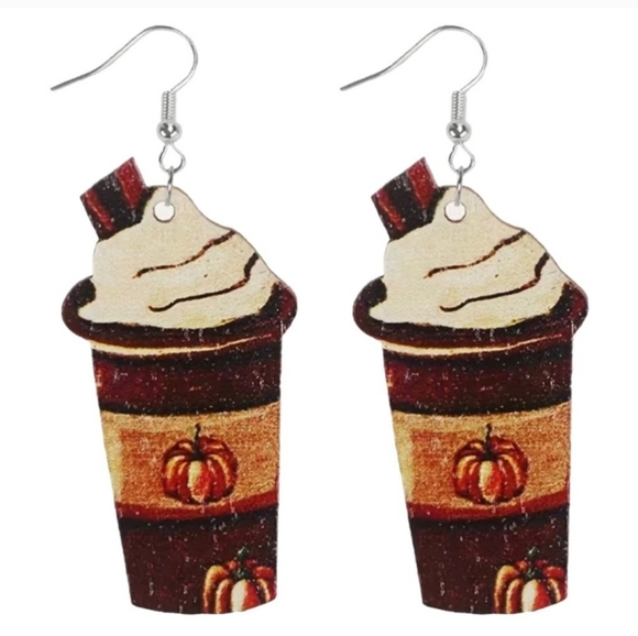 CUTE Pumpkin Spice Latte Dangle Drop Earrings NEW - Picture 5 of 5